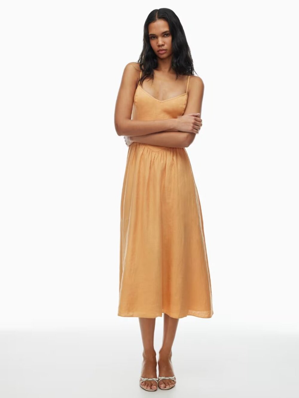 Wilfred Women's Soft Apricot Peach Influence Linen Fit & Flare Maxi Dress Sz 10